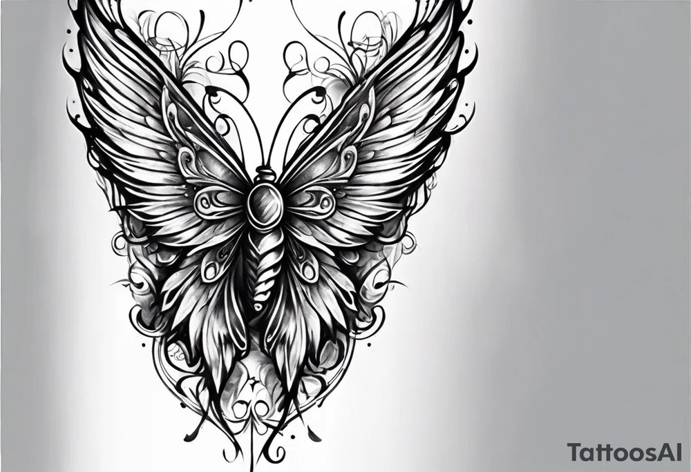 Leg sleeve Angel wing and butterfly tattoo idea