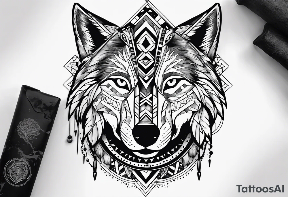 shaman drum and wolf tattoo idea