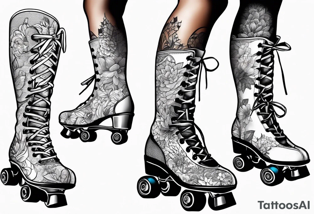 Girl roller skating with knee pads tattoo idea