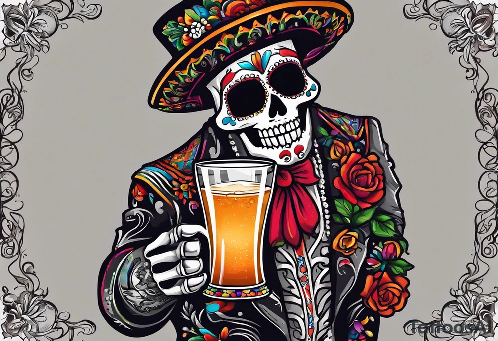 Mexico day of dead  man standing
 skeleton drink 4x6 cm cute tattoo idea