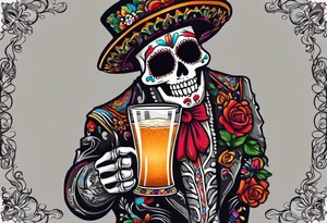Mexico day of dead  man standing
 skeleton drink 4x6 cm cute tattoo idea