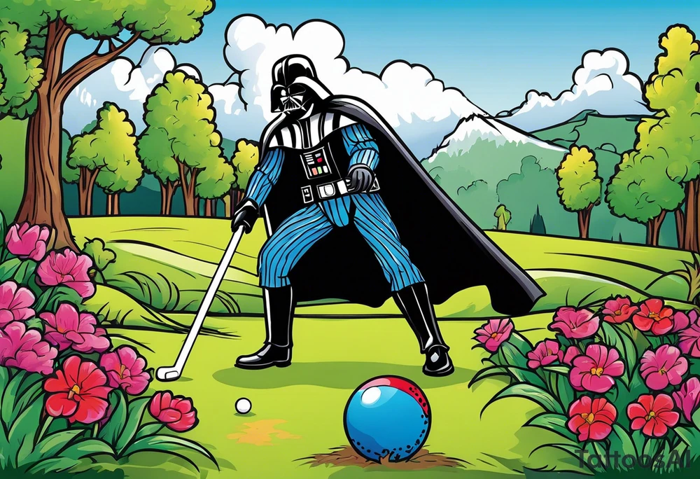 Darth Vader playing croquet with bob ross tattoo idea