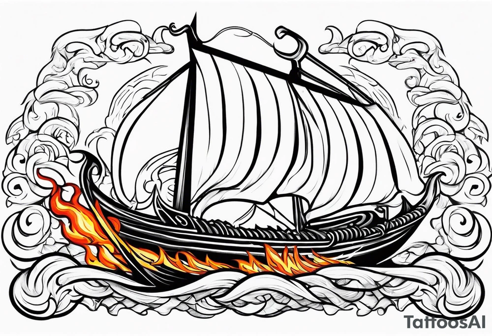 valhalla sword viking ship on fire tattoo idea