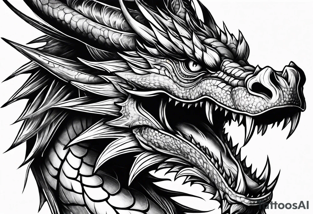 Powerfull magestic black fire dragon tattoo idea