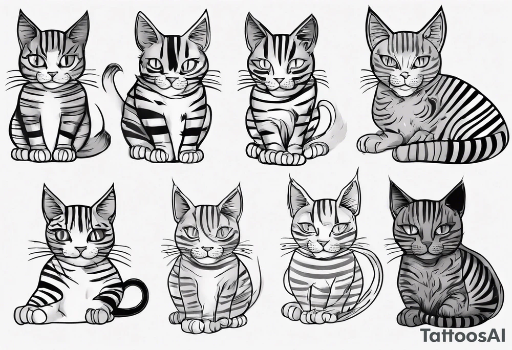 Maine coon cat with stripes and a grey cat with extra toes tattoo idea