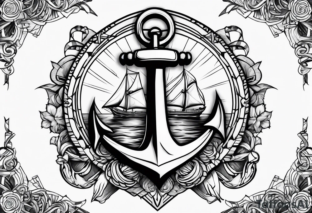half anchor half helm tattoo idea
