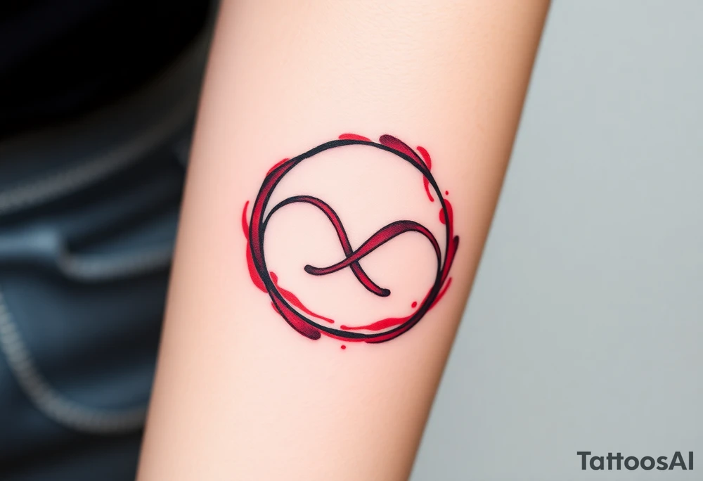 The rune of love enclosed in an infinity symbol, symbolizing everlasting affection, in black and deep red. tattoo idea