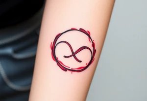The rune of love enclosed in an infinity symbol, symbolizing everlasting affection, in black and deep red. tattoo idea