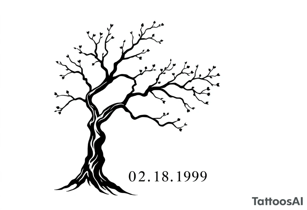 easy windy tree with date 02.18.1998 tattoo idea