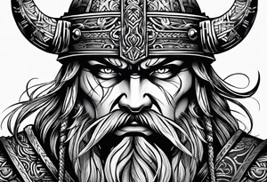 half face of a viking and half face of samurai tattoo idea