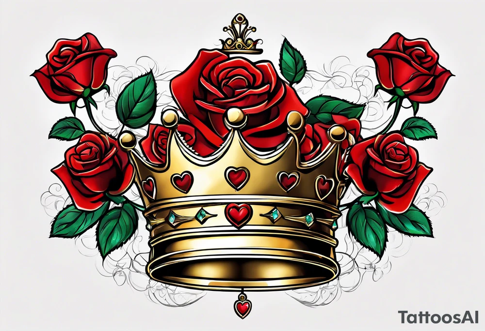 the red rose queen's golden crown with a heart tattoo idea