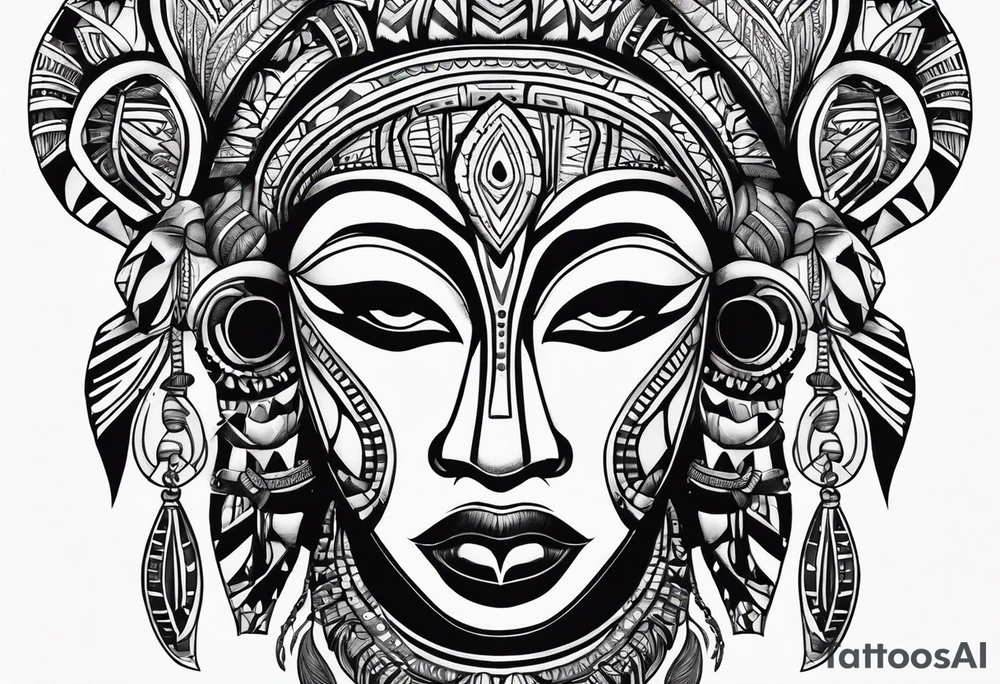 african, tribal mask, face portrait tattoo idea