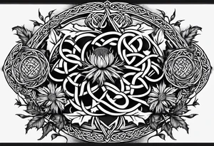 three thistles, Celtic knots, and the words "always remember there is nothing worth sharing like the love that let us share our names" tattoo idea