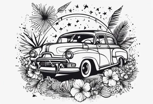 vintage beach dance party with music and confetti tattoo idea