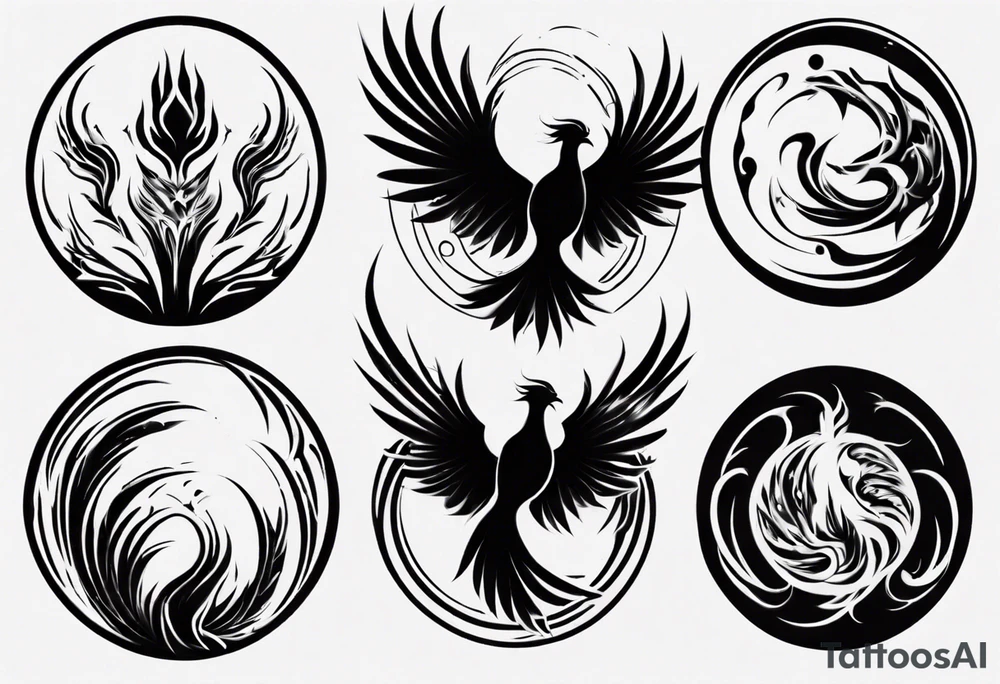 Phoenix rising blending in circles tattoo idea