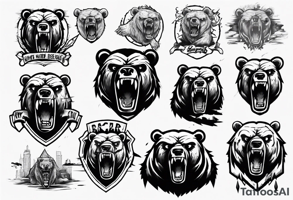 Angry bear coming up behind a city tattoo idea