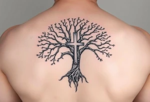 tree of life with the cross inside and some of the branches wrapping around it on my inner arm tattoo idea