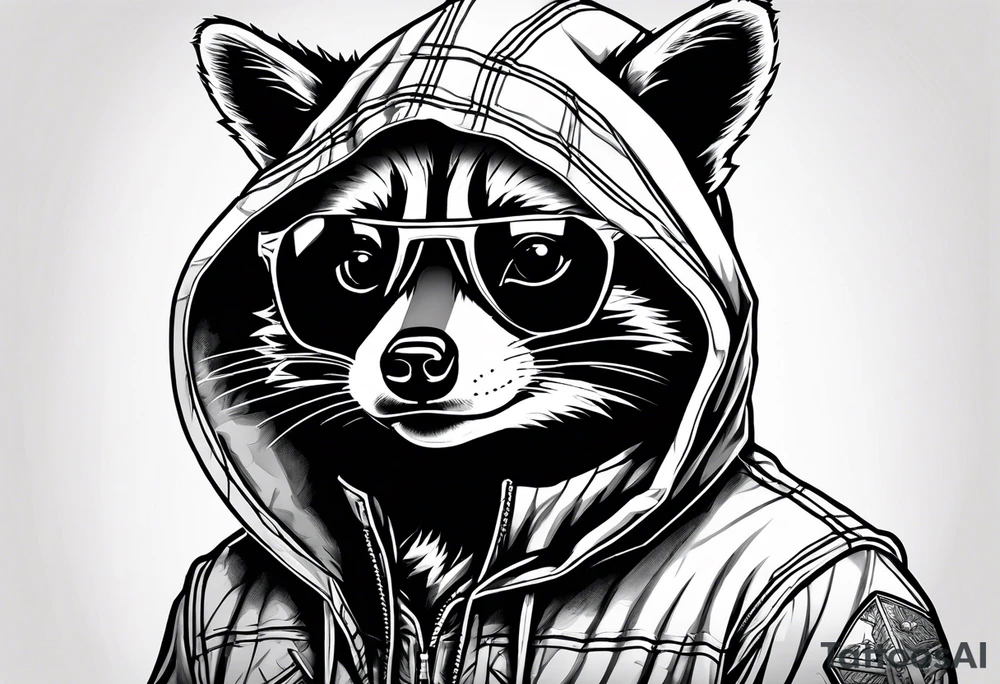 raccoon wearing a Superman hoodie tattoo idea
