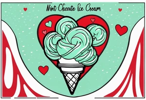 mint chocolate chip ice cream cone with small red heart on it somewhere. tattoo idea