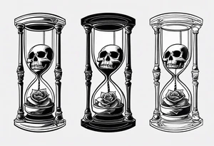 Hour glass with a skeleton hand on top tattoo idea