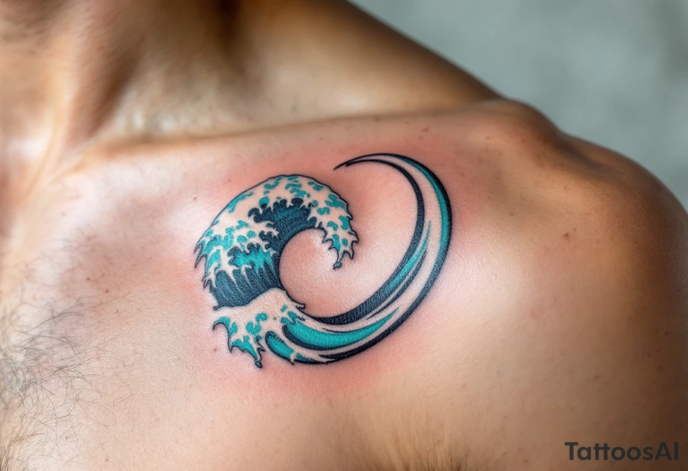 Ocean Wave D – A curling D formed from rolling turquoise waves and foamy white crests, symbolizing motion and life. tattoo idea