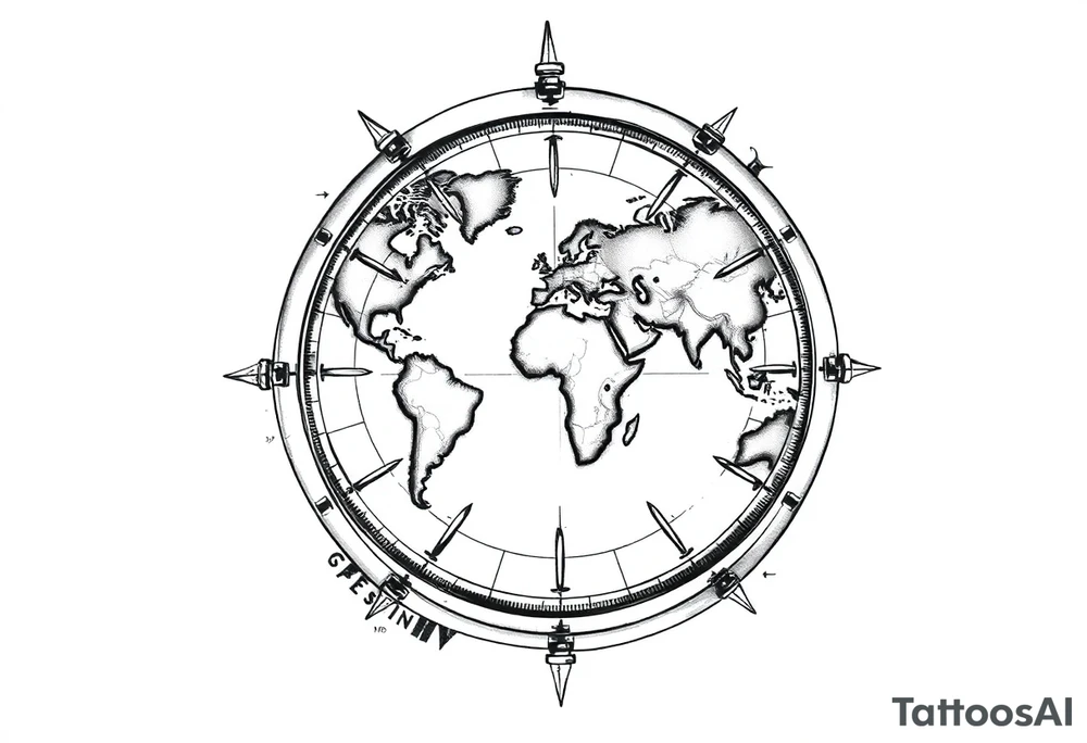 compass with world map tattoo idea