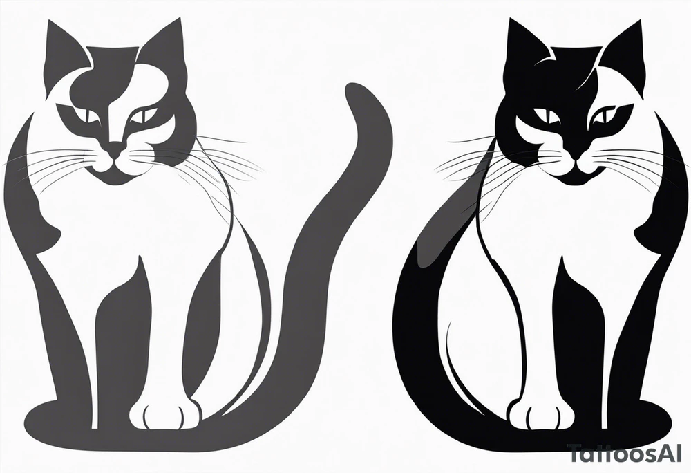 Two cat silhouettes. One gray and one fully black tattoo idea Two cat silhouettes. One gray and one fully black tattoo idea