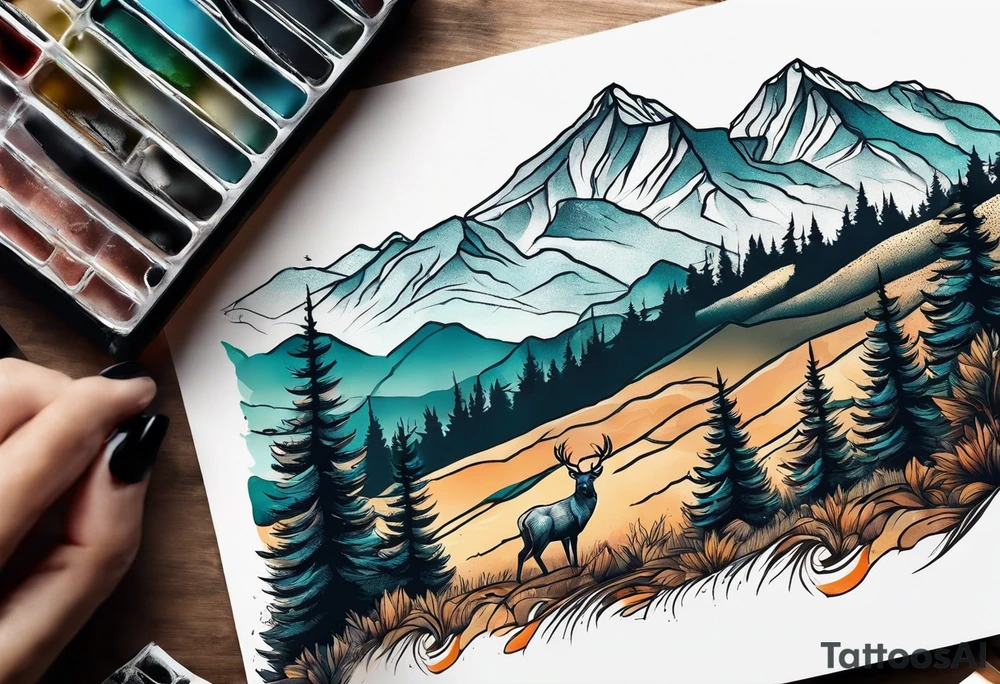 mountain with small deer tattoo idea