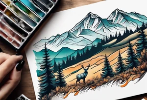 mountain with small deer tattoo idea