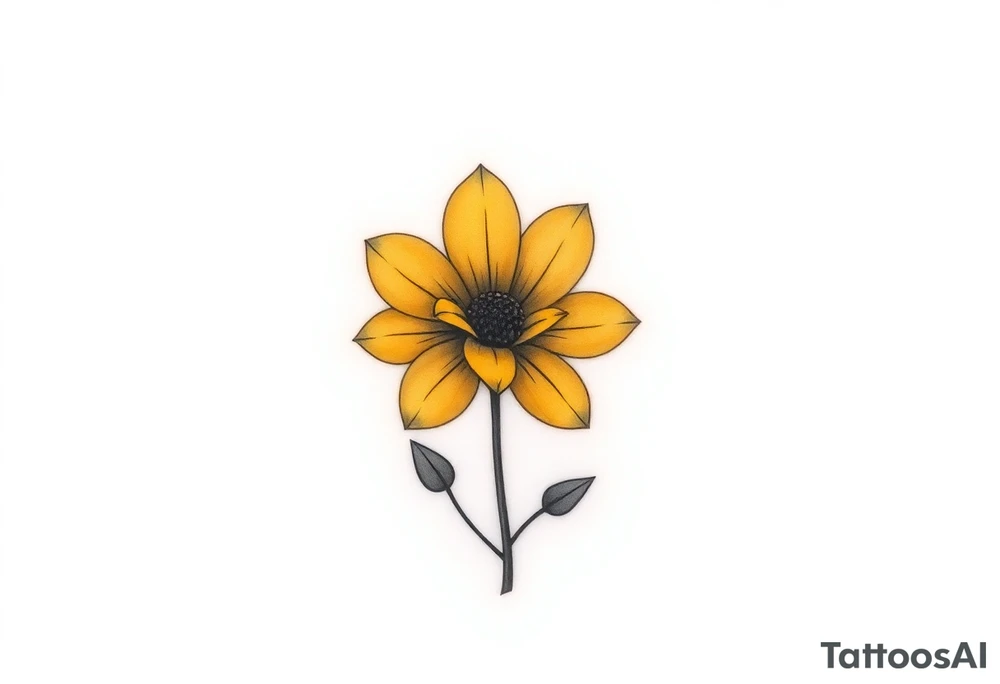 A minimalist flower tattoo that represents a shattered and betrayed gemini woman who fought hard throughout this year. With colors yellow and black. Make it unique and rare. Without leaves and stem. Simple but elegant. Cute and catchy tattoo idea