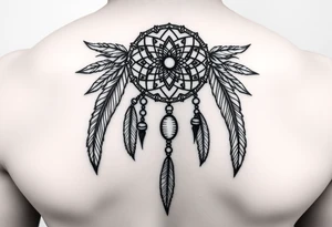 native dreamcatcher with flowing feathers and sacred beads tattoo idea