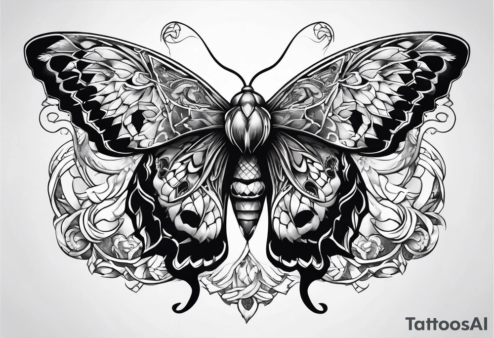 moth with snake heads as wings tattoo idea
