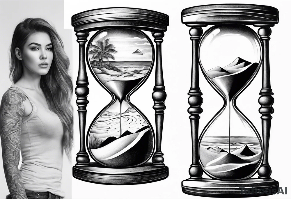 hourglass, 2 worlds, people falling instead of sand tattoo idea