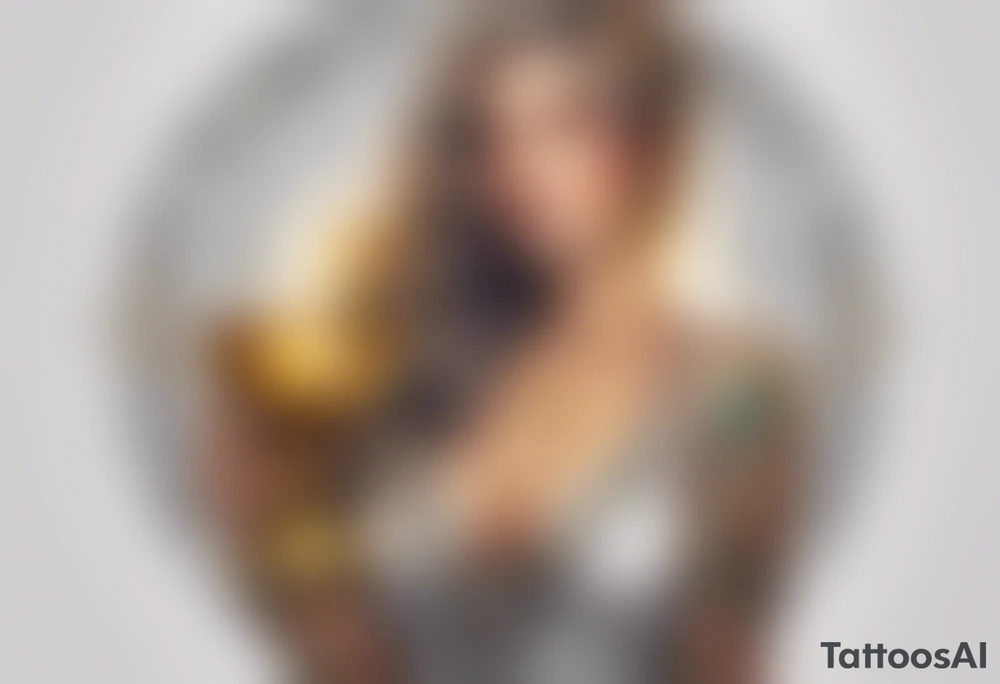 woman holding chalice surrounded by golden halo tattoo idea