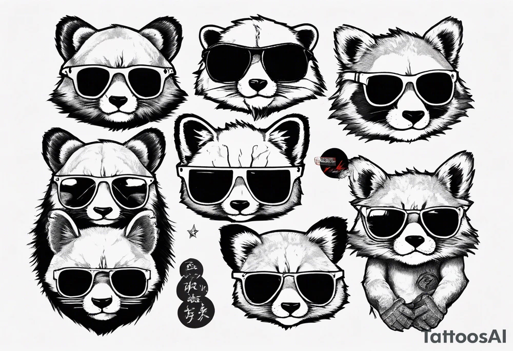 Rebel red pandas wearing aviator sunglasses tattoo idea Rebel red pandas wearing aviator sunglasses tattoo idea