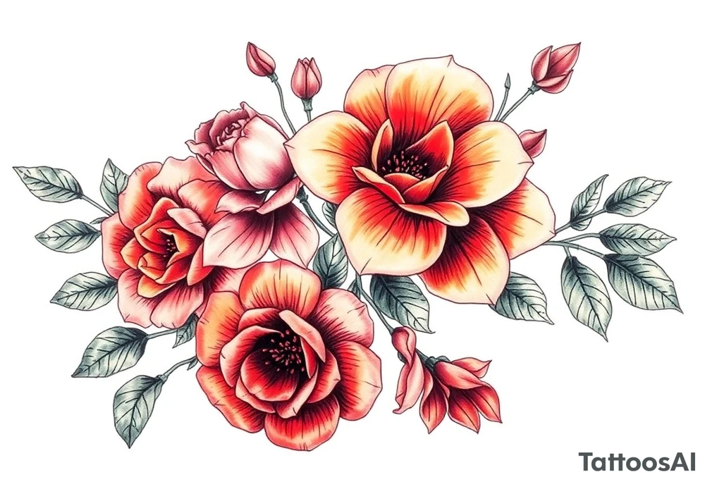ornaments of flowers tattoo idea