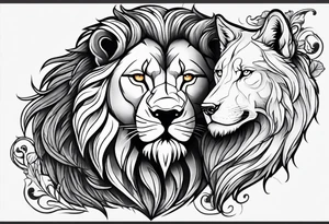 A lion and a wolf standing together, symbolizing loyalty and family tattoo idea