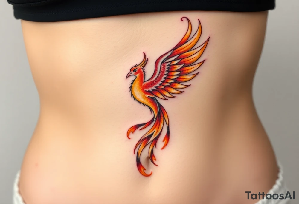magnificent phoenix rising from golden flames with trailing embers tattoo idea