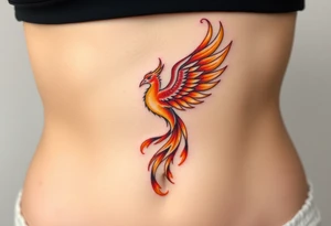 magnificent phoenix rising from golden flames with trailing embers tattoo idea