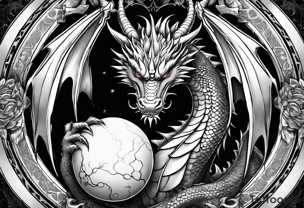 dragon holding orb tattoo idea