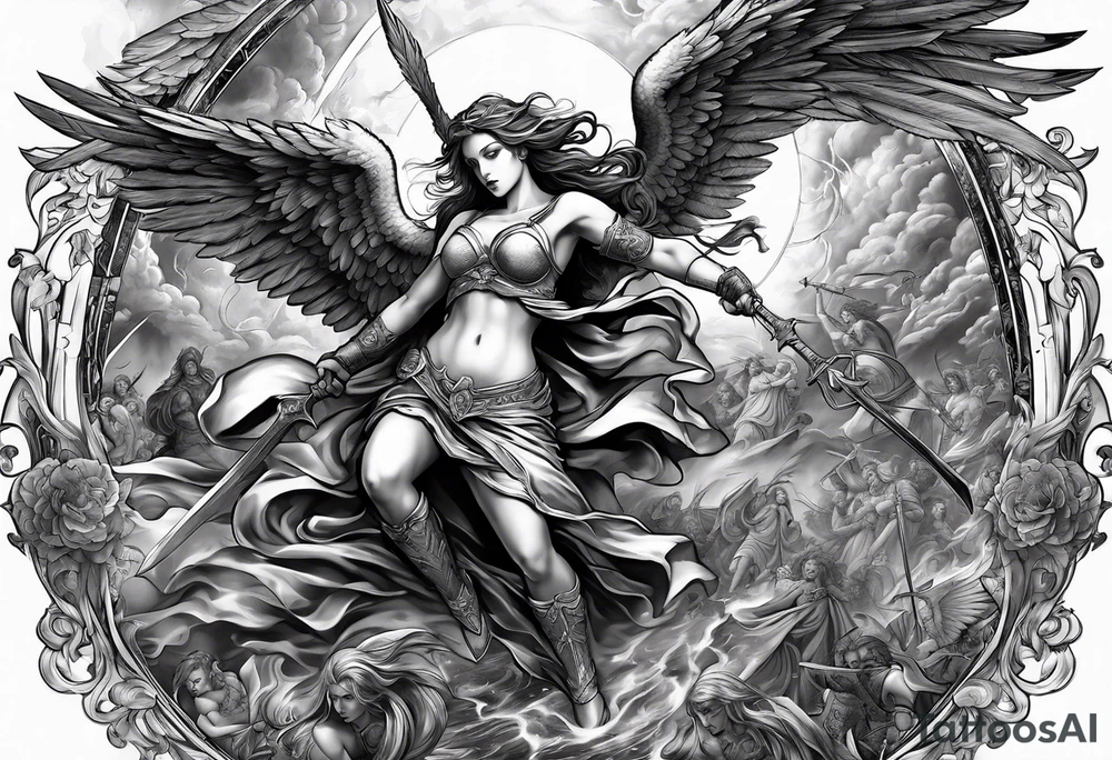 Angels fighting apocalypse tattoo idea