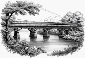 simple line art, view from under steel truss cantilever bridge tattoo idea