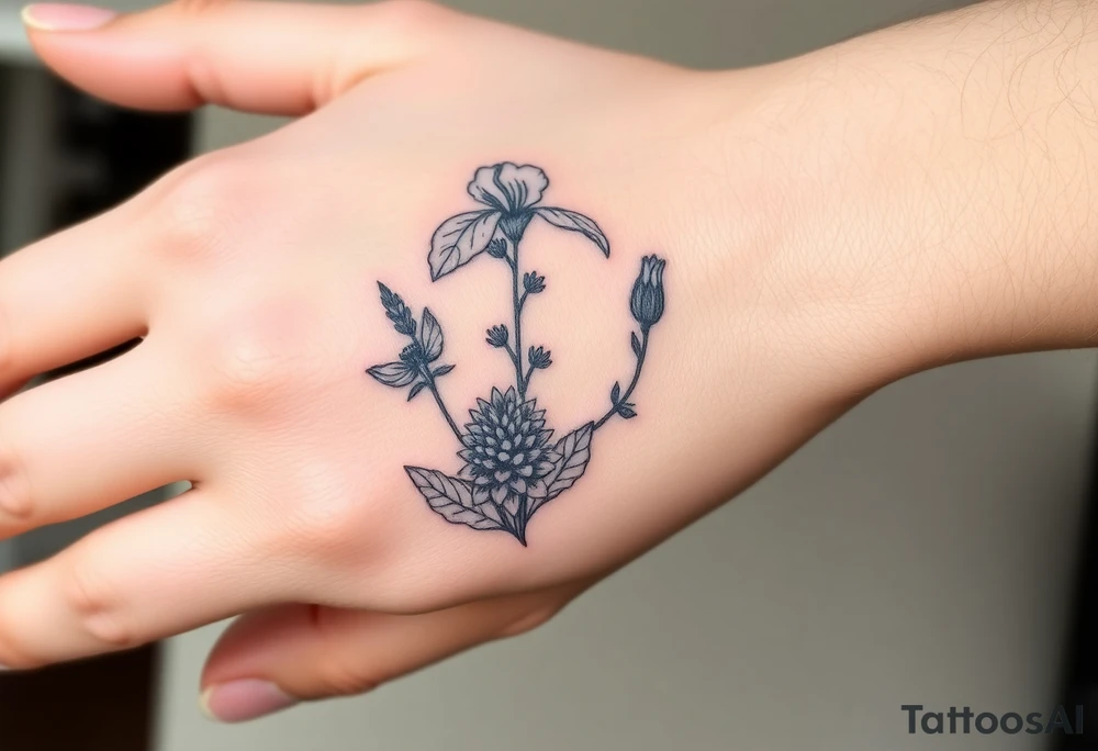 cutleaf coneflower, blue flag iris, bee balm, obedient plant, purple coneflower tattoo idea