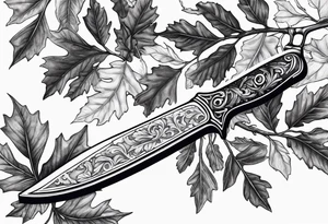 a straight razor lies in oak leaves. tattoo idea