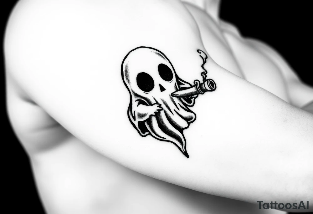 Cute ghost smoking a bong tattoo idea