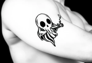 Cute ghost smoking a bong tattoo idea