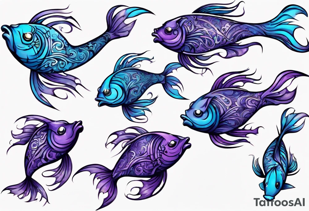 blue and purple Arabian dancing fish tattoo idea