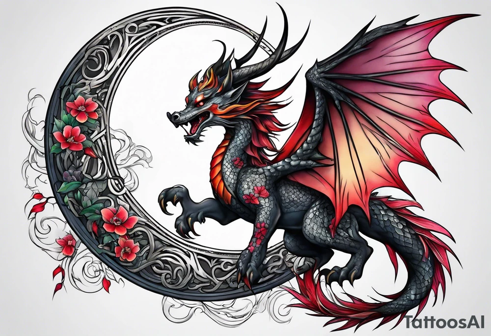 Moon fairy dragon tattoo idea