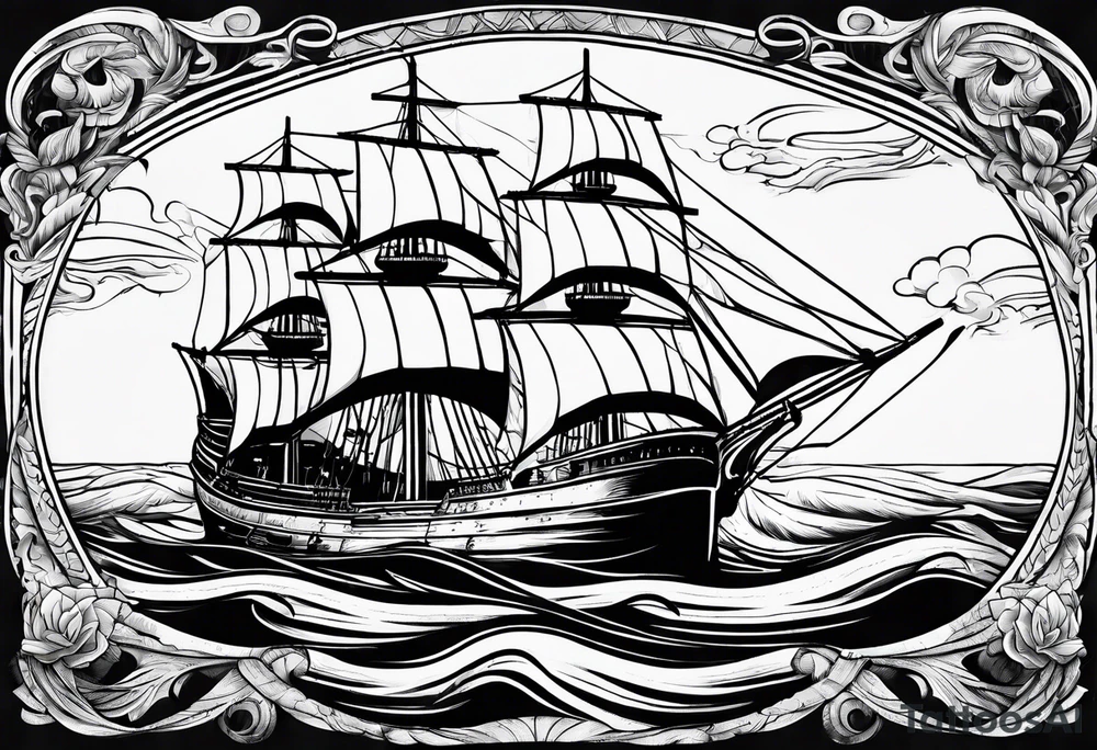 Slave ship with people, jumping off at sea tattoo idea