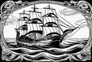 Slave ship with people, jumping off at sea tattoo idea